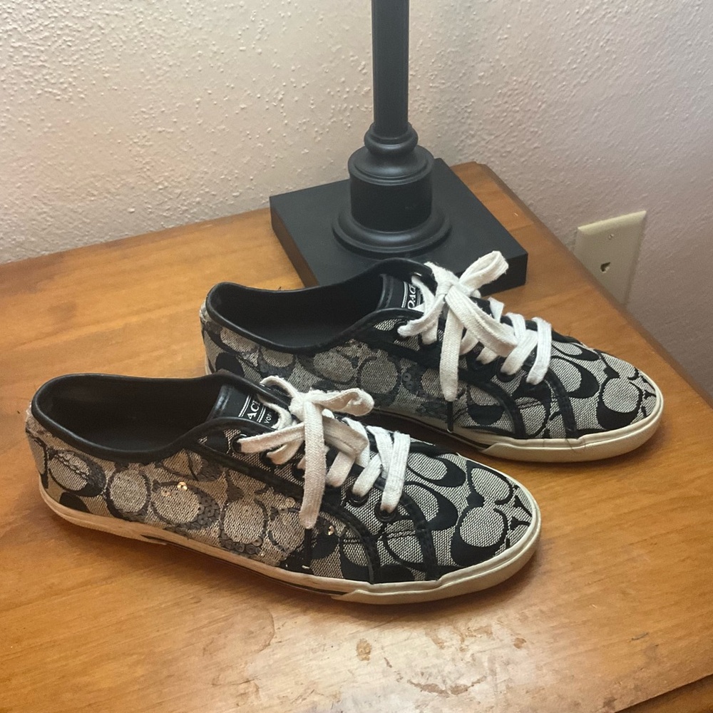 Coach Kameron Signature Canvas Sneakers Sequin Accent Chic Designer Casual - Picture 5 of 8
